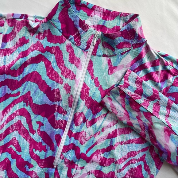 IBKUL Long Sleeve Mock Neck Quarter Zip Lightweight Golf Shirt Zebra Print L - Picture 1 of 8